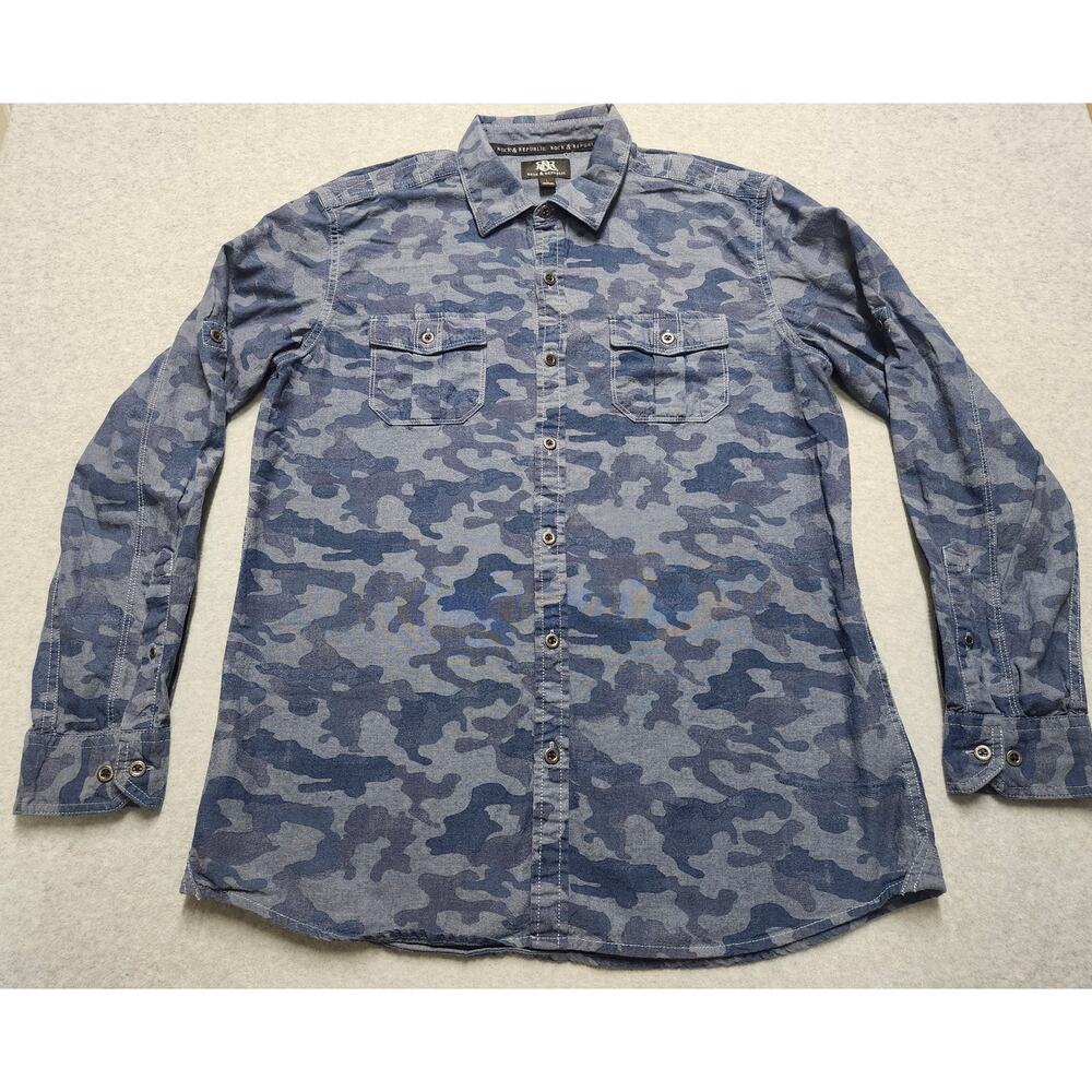 Rock & Republic Blue Camo Button Up Shirt Size L